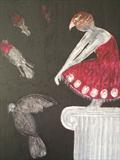 who killed the collared dove?i said the sparrow hawk by Sally Hunton, Painting, Wax and Oil Stick on Paper